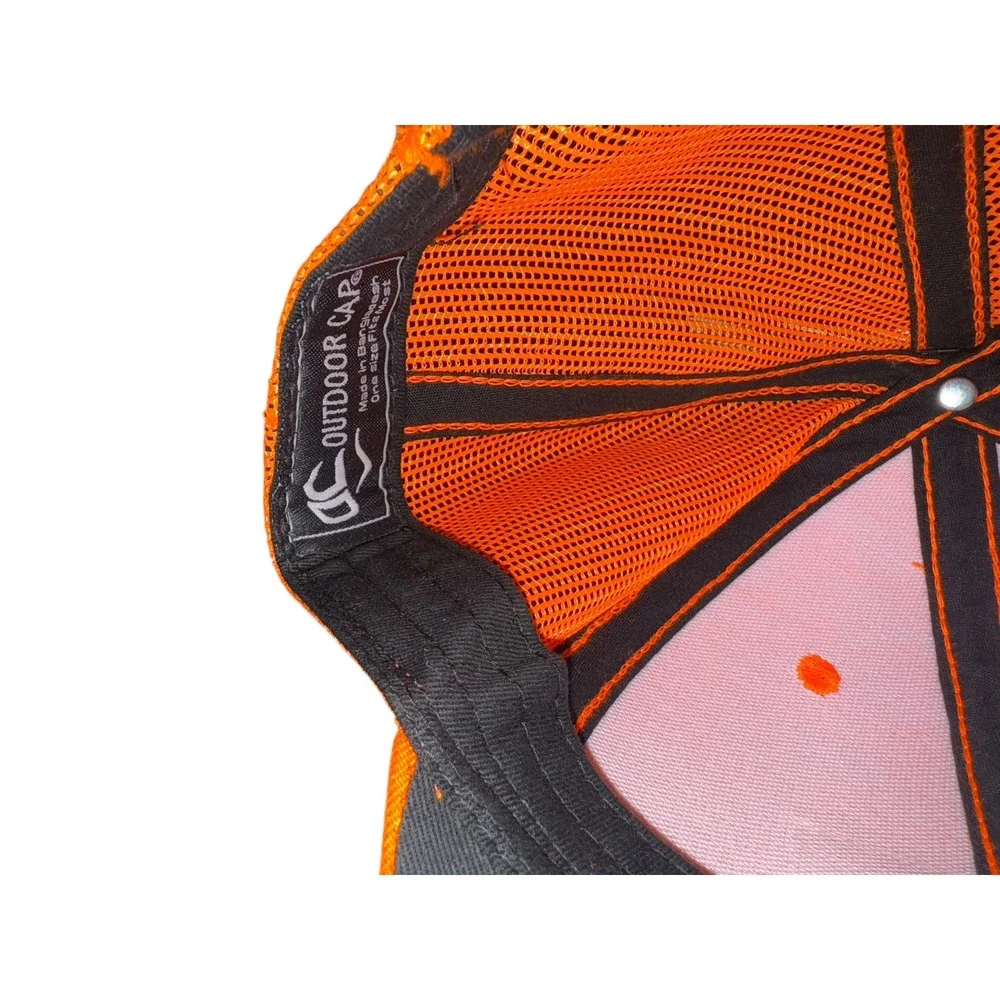 Men's Academy Outdoor Caps Bright Orange Trucker Hat American Flag Patch